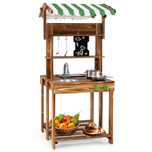 GOPLUS Matschküche für Kinder Outdoor, Kinderküche doppelseitig aus Holz, Spielküche mit Sonnendach, Tafel, Spüle und Wasserhahn & Zubehör, für Jungen und Mädchen ab 3 Jahren GOPLUS Matschküche für Kinder Outdoor, Kinderküche doppelseitig aus Holz, Spielküche mit Sonnendach, Tafel, Spüle und Wasserhahn & Zubehör, für Jungen und Mädchen ab 3 Jahren von GOPLUS
