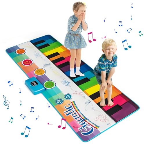 GOPLUS Musikmatte Kinder ab 1 Jahr, 181cm Klaviermatte mit 8 Musikinstrumente, 24 Tasten & 10 Liedern, Klavier-Tanzmatte mit Aufnahme, Wiedergabe & einstellbarer Lautstärke, Musikspielzeug Kleinkinder von GOPLUS
