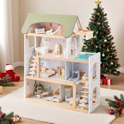 GOPLUS Puppenhaus Holz, Puppen-Villa mit 33 realistische Zubehör & Möbel, 6 Zimmer, Balkon mit Pool, 4-stöckige Traumvilla, 80 cm hohes Spielzeughaus für Mädchen und Jungen ab 3 Jahren GOPLUS Puppenhaus Holz, Puppen-Villa mit 33 realistische Zubehör & Möbel, 6 Zimmer, Balkon mit Pool, 4-stöckige Traumvilla, 80 cm hohes Spielzeughaus für Mädchen und Jungen ab 3 Jahren von GOPLUS