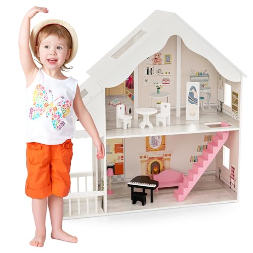 GOPLUS Puppenhaus aus Holz, 2-stöckiges Puppenstube mit 5 Räumen & Möbelset, Veranda und Oberlichtern, Dollhouse Traumhaus für Mädchen & Jungen ab 3 Jahren, 81 x 30 x 86 cm GOPLUS Puppenhaus aus Holz, 2-stöckiges Puppenstube mit 5 Räumen & Möbelset, Veranda und Oberlichtern, Dollhouse Traumhaus für Mädchen & Jungen ab 3 Jahren, 81 x 30 x 86 cm von GOPLUS