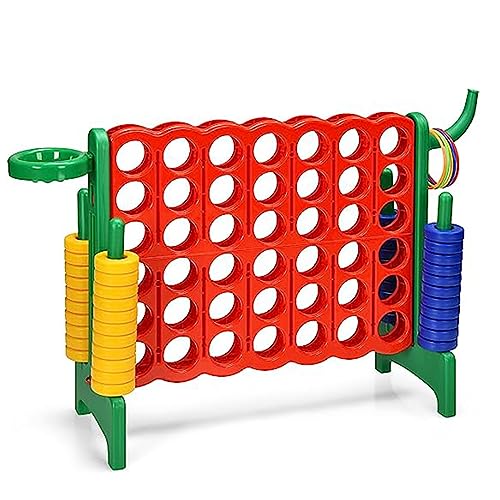 GOPLUS Riesiges 4 Gewinnt Spiel, Strategiespiel mit 42 Ringen, Basketballkorb & Wurfspiel & Schnellspannhebel, 4 in Einer Reihe für Kinder & Erwachsene (Rot + Grün) von GOPLUS
