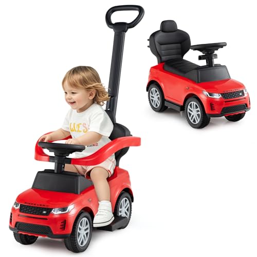 GOPLUS Rutschauto mit Schiebestange, Rutschfahrzeug mit Lenkrad, Sound, Stauraum, Spielzeugauto mit Sicherheitsbügel & Griff, Kinderauto für Kinder von 18 bis 36 Monaten (Rot) von GOPLUS
