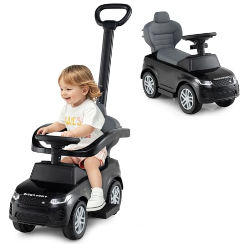 GOPLUS Rutschauto mit Schiebestange, Rutschfahrzeug mit Lenkrad, Sound, Stauraum, Spielzeugauto mit Sicherheitsbügel & Griff, Kinderauto für Kinder von 18 bis 36 Monaten (Schwarz) von GOPLUS