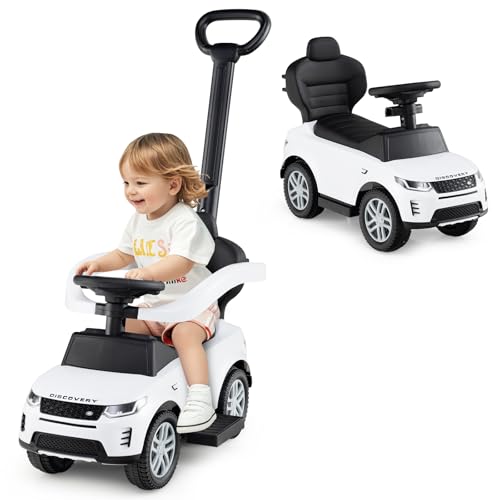GOPLUS Rutschauto mit Schiebestange, Rutschfahrzeug mit Lenkrad, Sound, Stauraum, Spielzeugauto mit Sicherheitsbügel & Griff, Kinderauto für Kinder von 18 bis 36 Monaten (Weiß) von GOPLUS