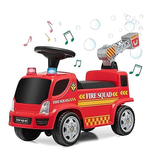 GOPLUS Rutschfahrzeug mit Seifenblasenpistole, Rutschauto mit Sirene & Musik für Jungen & Mädchen, Feuerwehr mit Schillernden Lichtern, Kinderfahrzeug für 18-36 Monate, Rot (Modell 2) von GOPLUS