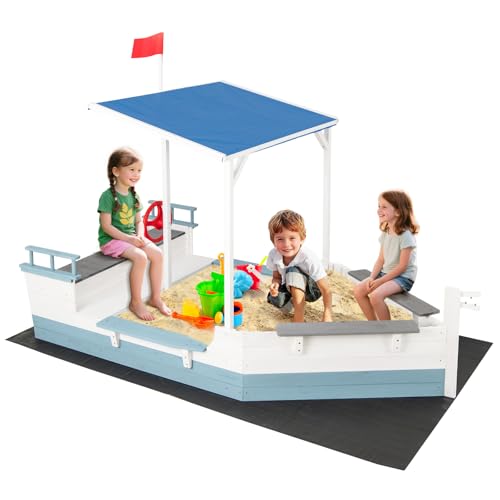 GOPLUS Sandkasten mit Abdeckung, Sandkasten Holz Schiffsförmig mit schrägem Dach, Einlage, Mehreren Sitzen und großem Stauraum, Sandbox Outdoor für Garten, Sandkiste für Kinder ab 3 Jahre GOPLUS Sandkasten mit Abdeckung, Sandkasten Holz Schiffsförmig mit schrägem Dach, Einlage, Mehreren Sitzen und großem Stauraum, Sandbox Outdoor für Garten, Sandkiste für Kinder ab 3 Jahre von GOPLUS