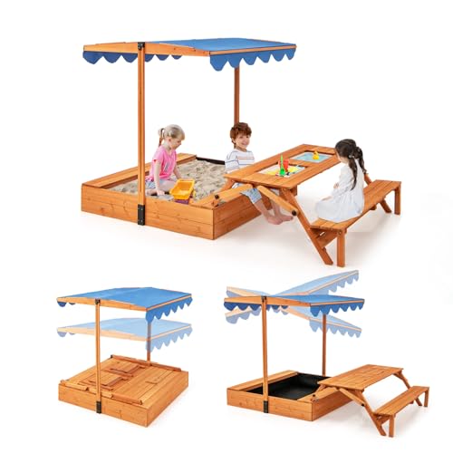 GOPLUS Sandkasten mit verstellbares Dach, 3 in 1 Sandkiste mit Klappbarer Tisch & Klappbank, Kinder Sandbox aus Tannenholz, Kindersandkiste mit Bodenplane, 120 x 120 cm, für Kinder ab 3 Jahren GOPLUS Sandkasten mit verstellbares Dach, 3 in 1 Sandkiste mit Klappbarer Tisch & Klappbank, Kinder Sandbox aus Tannenholz, Kindersandkiste mit Bodenplane, 120 x 120 cm, für Kinder ab 3 Jahren von GOPLUS