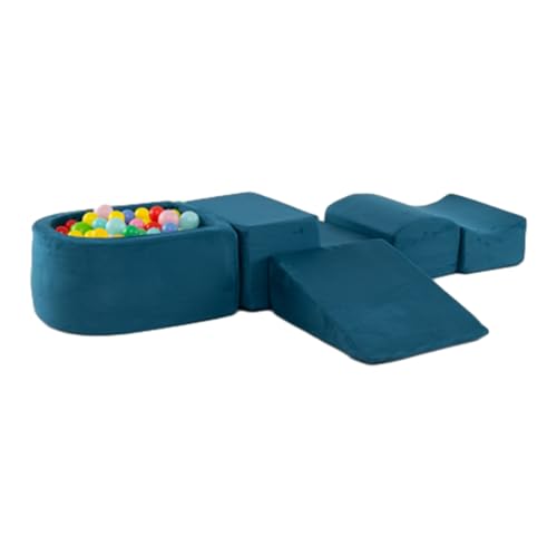 GOPLUS Schaumstoffbausteine mit Bällebad, 5-teiliges Softbausteine mit Wildlederbezug, Hochdichtes Schaumstoff, Weiche Riesenbausteine für Kleinkinder zum Klettern (Blau) von GOPLUS