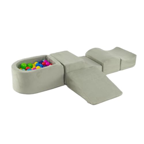 GOPLUS Schaumstoffbausteine mit Bällebad, 5-teiliges Softbausteine mit Wildlederbezug, Hochdichtes Schaumstoff, Weiche Riesenbausteine für Kleinkinder zum Klettern (Grün) von GOPLUS