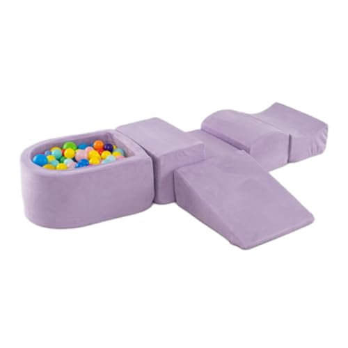 GOPLUS Schaumstoffbausteine mit Bällebad, 5-teiliges Softbausteine mit Wildlederbezug, Hochdichtes Schaumstoff, Weiche Riesenbausteine für Kleinkinder zum Klettern (Lila) von GOPLUS