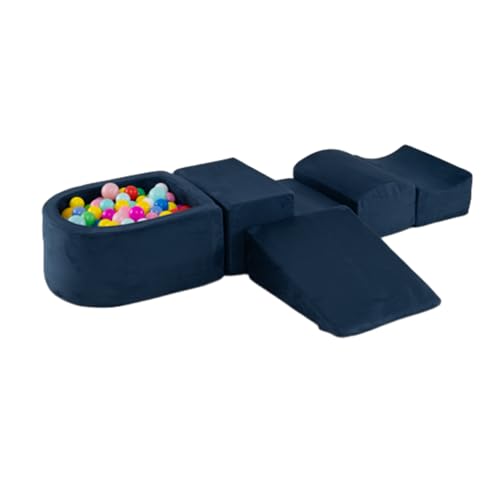 GOPLUS Schaumstoffbausteine mit Bällebad, 5-teiliges Softbausteine mit Wildlederbezug, Hochdichtes Schaumstoff, Weiche Riesenbausteine für Kleinkinder zum Klettern (Navy Blue) von GOPLUS