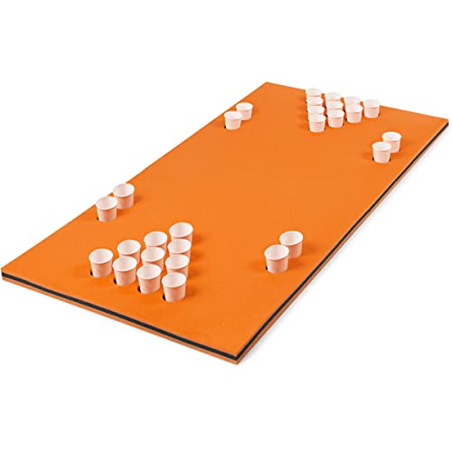 GOPLUS Schwimmender Beer Pong Tisch, Aufrollbare 3-lagige XPE-Schwimmmatte mit 28 Tassenlöchern, Multifunktionale Bier Pong Matte für Trinkspiel, Sommerparty & Pool Party (Orange) von GOPLUS