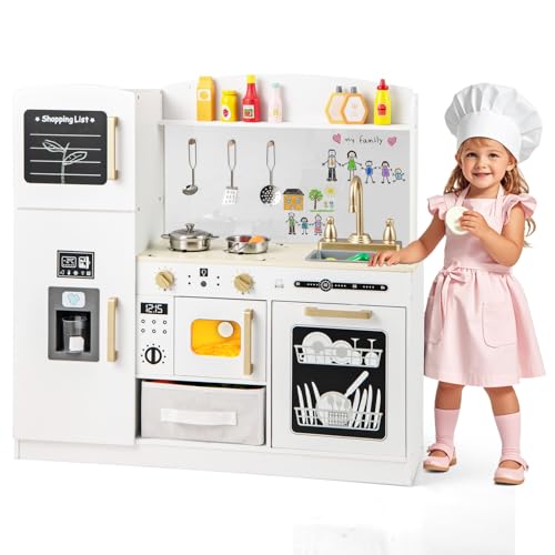GOPLUS Spielküche für Kinder, Kinderküche aus Holz mit Stoffschublade, Tafel, Geschirrspüler, Eismaschine & Mikrowelle, Spielzeugküche mit Geräuschen & Lichtern für Kinder ab 3 Jahren GOPLUS Spielküche für Kinder, Kinderküche aus Holz mit Stoffschublade, Tafel, Geschirrspüler, Eismaschine & Mikrowelle, Spielzeugküche mit Geräuschen & Lichtern für Kinder ab 3 Jahren von GOPLUS