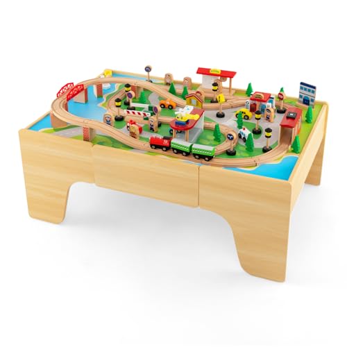 GOPLUS Spieltisch mit 84 Spielzeugteile, Kinder Eisenbahn Set mit Schublade & Umkehrbare Arbeitsfläche, Kinderaktivitätstisch zum Spielen, Bauen & Basteln für Kinder ab 3 Jahren GOPLUS Spieltisch mit 84 Spielzeugteile, Kinder Eisenbahn Set mit Schublade & Umkehrbare Arbeitsfläche, Kinderaktivitätstisch zum Spielen, Bauen & Basteln für Kinder ab 3 Jahren von GOPLUS
