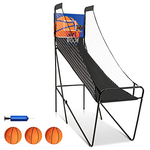 GOPLUS Tragbares Arcade-Basketballspiel, klappbares Basketball-Arcade-Spiel für Kinder mit elektronischem Scorer, Buzzer, 3 Basketbällen & Pumpe, Basketball-Spielmaschine für Partys, Treffen von GOPLUS