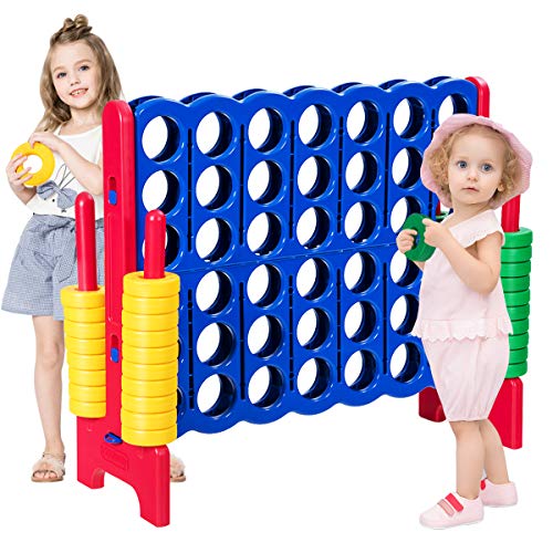 GOPLUS riesiges 4 Gewinnt Spiel, Strategiespiel Brettspiel mit 42 Ringen und Schnellspannhebel für 2 Spieler, 4 in Einer Reihe für Kinder Erwachsene, PE & PP (Blau+Rot) von GOPLUS