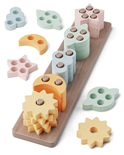 GOPO TOYS Montessori Toys for 18+ Months Old - Toddlers Wooden Sorting and Stacking Toys for Baby Boys and Girls - Shape Sorter and Color Stacker Preschool Kids Wood Gifts GOPO TOYS Montessori Toys for 18+ Months Old - Toddlers Wooden Sorting and Stacking Toys for Baby Boys and Girls - Shape Sorter and Color Stacker Preschool Kids Wood Gifts von GOPO TOYS