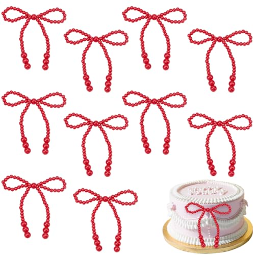 GORGECRAFT 10 Stück Cupcake Topper Mit Perlenschleife Rote Kunststoffperlen Perlen Kokette Schleife Schleife Krawatte Geburtstagskuchen Dekoration Topper Für Hochzeiten Brautpartys Valentinstag Dusche von GORGECRAFT