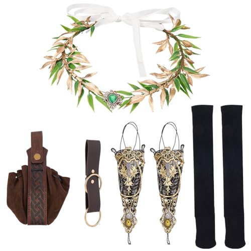GORGECRAFT 8 Stück 6 Stile Renaissance Feenkostüm Damen Set Braunes PU Leder Vintage Mittelalterlich Wikinger Cosplay Gürtel Blumenstirnband Spitzenhandschuhe Socken Beutel Münzgeldbörse Zubehör Für H GORGECRAFT 8 Stück 6 Stile Renaissance Feenkostüm Damen Set Braunes PU Leder Vintage Mittelalterlich Wikinger Cosplay Gürtel Blumenstirnband Spitzenhandschuhe Socken Beutel Münzgeldbörse Zubehör Für H von GORGECRAFT