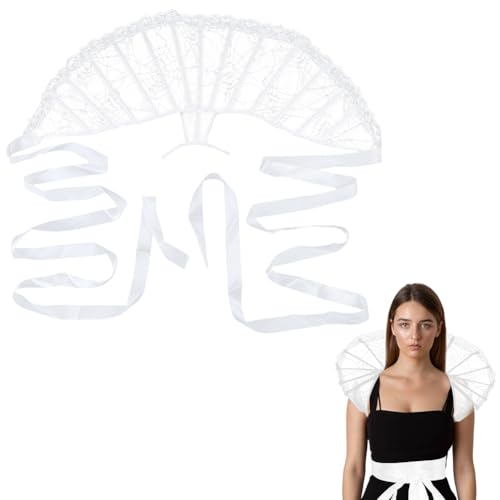 GORGECRAFT Damen Spitzenkragen Im Viktorianischen Stil Barocker Gotischer Spitzen Stehkragen Mit Bindebändern Weiße Böse Königin Stehend Halloween Vampir Kostümzubehör Für Maskeraden Karneval Mottopar von GORGECRAFT