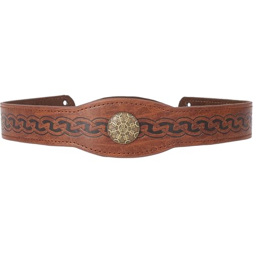 GORGECRAFT Mittelalterlicher Kopfschmuck aus Kunstleder, 500 x 48 mm, Braun, Retro-Lederkreis, Renaissance, verstellbares Wikinger-Stirnband, Cosplay, geprägtes Stirnband mit Eisen-Kopfring für Männer GORGECRAFT Mittelalterlicher Kopfschmuck aus Kunstleder, 500 x 48 mm, Braun, Retro-Lederkreis, Renaissance, verstellbares Wikinger-Stirnband, Cosplay, geprägtes Stirnband mit Eisen-Kopfring für Männer von GORGECRAFT