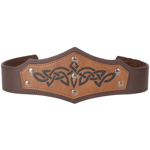 GORGECRAFT Mittelalterlicher Kunstleder-Kopfschmuck Sienna Retro Leder Kreis Renaissance Verstellbar Wikinger Stirnband Cosplay Kostüm Zubehör Geprägtes Stirnband mit Eisen Kopfring für Männer Frauen von GORGECRAFT