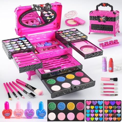 Schminkset für Kinder für Mädchen, 66 Stück Waschbare Make-up-Teile für Kinder, echtes Make-up, Mädchenspielzeug, Kleinkind-Make-up-Set, Weihnachtsgeschenke zum Geburtstag von GORISPI