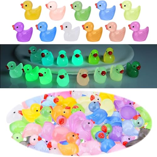 GOTFUN 100 Stück Mini Leuchtende Harzenten Enten Nette Kleine Enten Bunte Miniaturfiguren Ornamente für Garten, Landschaft, Puppenhaus, DIY, Handwerk Heimdekorationen, 10 Farben von GOTFUN