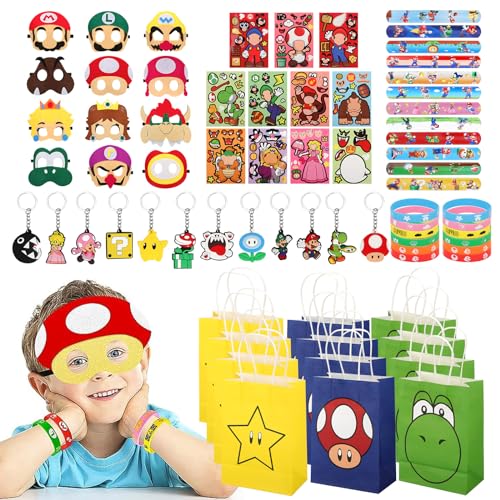 GOTFUN 72 Stück Mario Party Mitgebsel Kindergeburtstag Set, Mario Geburtstag Mitgebsel Party Zubehör Enthält Mario Geschenktasche Schlüsselanhänger Anhänger Armband Mario Maske Aufkleber GOTFUN 72 Stück Mario Party Mitgebsel Kindergeburtstag Set, Mario Geburtstag Mitgebsel Party Zubehör Enthält Mario Geschenktasche Schlüsselanhänger Anhänger Armband Mario Maske Aufkleber von GOTFUN
