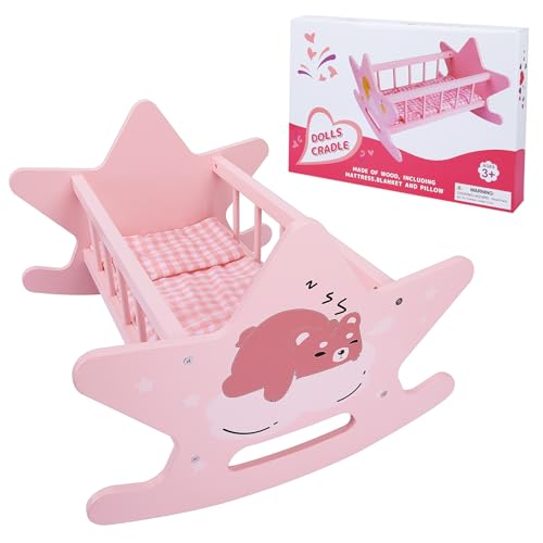 Baby Puppenbett aus Holz, Baby-Puppenbett-Set aus Holz, rosa Baby-Puppenbett Spielzeug, schaukelnde Baby-Puppenwiege Zubehör, Spielwiege für Puppen, Puppenmöbel Zubehör Baby Puppenbett aus Holz, Baby-Puppenbett-Set aus Holz, rosa Baby-Puppenbett Spielzeug, schaukelnde Baby-Puppenwiege Zubehör, Spielwiege für Puppen, Puppenmöbel Zubehör von GOTHINK