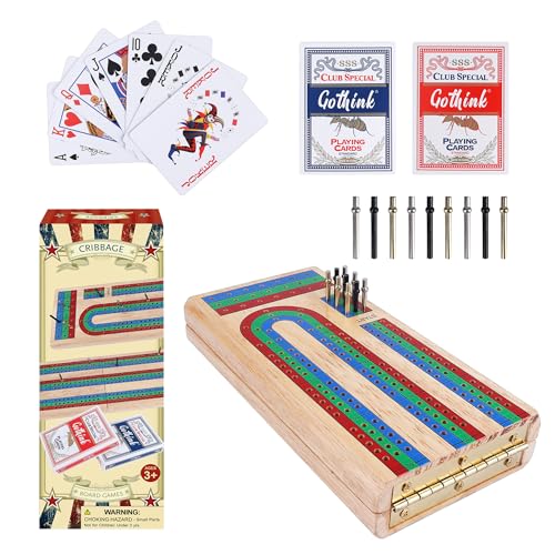 Cribbage Board Game Set w/Storage - 9 Metall Pegs, 2 Decks von Spielkarten, 3-Track Folding hölzerne Brettspiele für Erwachsene & Kinder - 2-4 Spieler Spiele - Ideal für Familie Game Night, Reisen Cribbage Board Game Set w/Storage - 9 Metall Pegs, 2 Decks von Spielkarten, 3-Track Folding hölzerne Brettspiele für Erwachsene & Kinder - 2-4 Spieler Spiele - Ideal für Familie Game Night, Reisen von GOTHINK