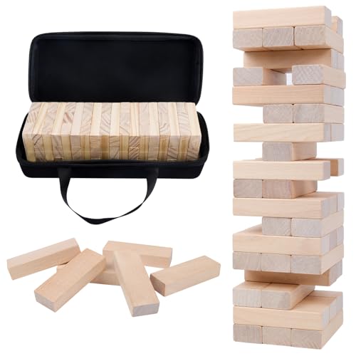 GOTHINK Classic Wooden Tumbling Tower Game, 54pcs Timber Stacking Blocks Board Game mit Tragetasche, Family Night Toy Game Geschenk für Kinder und Erwachsene, Standardgröße mit Aufbewahrungsbox von GOTHINK