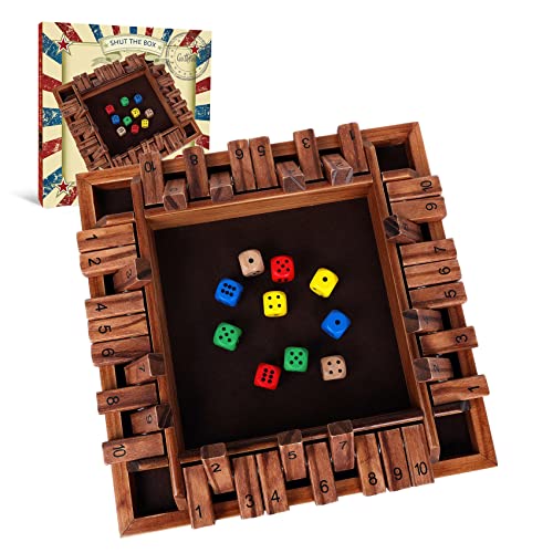 GOTHINK Shut The Box Dice Game with 10pcs Dices 12 inch Traditional Wooden Table Math Board Game 10 Numbers for Kids Adults, Family Classroom Home or Pub Bar 1-4 Players von GOTHINK