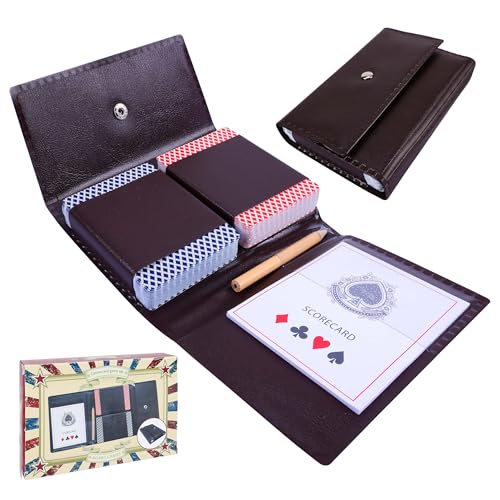 Spielkarten-Set mit 2 Packs im Lederetui - Mit 2 Decks Standard Spielkarten, Bleistift und Punkteblock - Auch zur Aufbewahrung von Bridge-Size Poker-Karten für Outdoor geeignet Spielkarten-Set mit 2 Packs im Lederetui - Mit 2 Decks Standard Spielkarten, Bleistift und Punkteblock - Auch zur Aufbewahrung von Bridge-Size Poker-Karten für Outdoor geeignet von GOTHINK