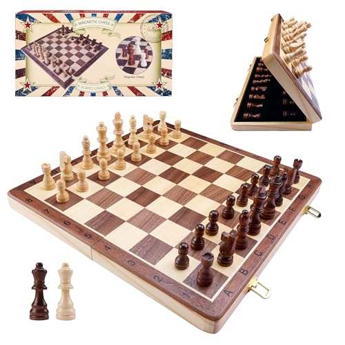 Holz Magnetic Schachspiel Set Tragbare Brettspiele Faltschachbrett 38 x38 cm Puzzle-Spiel Chess Board für Partys, Familienaktivitäten, guter Begleiter für Reisen von GOTHINK