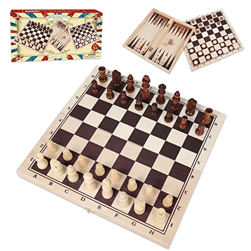Holzschach, Schach und Backgammon 3 in 1 Brettspiel Set, klassisches traditionelles Nachtspiel für Kinder, Erwachsene und ältere Familien Holzschach, Schach und Backgammon 3 in 1 Brettspiel Set, klassisches traditionelles Nachtspiel für Kinder, Erwachsene und ältere Familien von GOTHINK