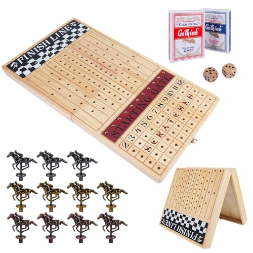 Pferderennen brettspiel, Horse Race Board Game, Hochwertige, haltbare, Faltbare Holzbox, Pferderennspiel mit 11 Retro-Metallpferden, 2 Würfeln und 2 Spielkarten, Familienspiele (Color Foldable Board) Pferderennen brettspiel, Horse Race Board Game, Hochwertige, haltbare, Faltbare Holzbox, Pferderennspiel mit 11 Retro-Metallpferden, 2 Würfeln und 2 Spielkarten, Familienspiele (Color Foldable Board) von GOTHINK