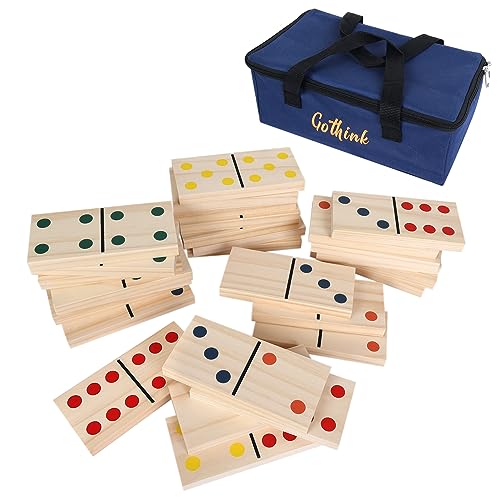 Riesige hölzerne Dominos Set für Erwachsene und Kinder, 28pcs Jumbo natürlichen Holz Black-Dot Dominoes Fliesen für Geburtstag / Urlaub Familie Party-Spiele, Outdoor-Camping Rasen und Hinterhof Aktivi von GOTHINK