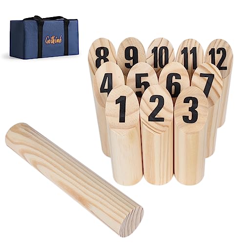 Wurfspiel aus Holz, 12 nummerierte Block-Wurfspiel mit Holzbox, Outdoor-Hinterhof-Spiel für Kinder, Erwachsene, Familie, Bodenspiele für Rasen, Strand, Park von GOTHINK