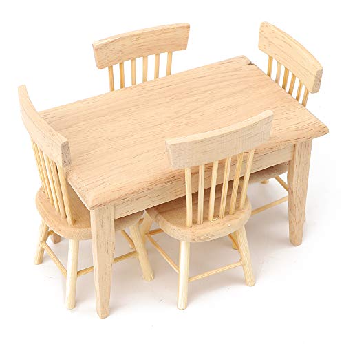 1:12 Dollhouse Miniatur Simulierter Tischstuhl,Esszimmerstuhl Holzmöbelset Mini Möbel Modell Spielzeug Zubehör (Holzfarbe)(Table and Chair Set) von GOTOTOP