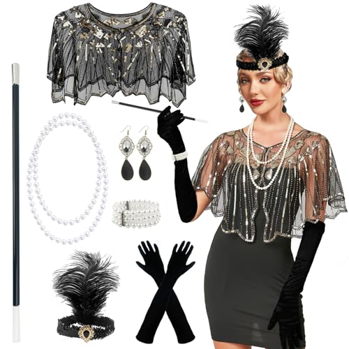GOTRUST 20er Jahre Accessoires Damen Schwarz Great Gatsby Accessoires 1920er Kostüm Flapper Accessoires 1920s Zubehör Set für Frauen für Abschlussball Halloween Neujahr GOTRUST 20er Jahre Accessoires Damen Schwarz Great Gatsby Accessoires 1920er Kostüm Flapper Accessoires 1920s Zubehör Set für Frauen für Abschlussball Halloween Neujahr von GOTRUST
