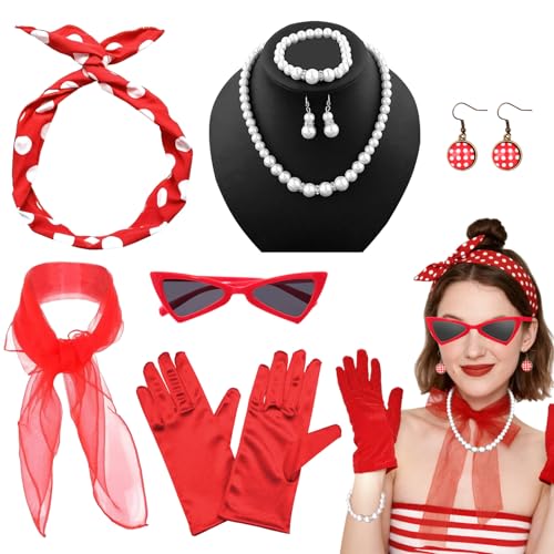 GOTRUST 50er Jahre Accessoires Damen, 1950s Rockabilly Accessoires, 50er Jahre Kostüm Zubehör Set, Vintage 60er Kleidungszubehör für Karneval Moto Retro Party GOTRUST 50er Jahre Accessoires Damen, 1950s Rockabilly Accessoires, 50er Jahre Kostüm Zubehör Set, Vintage 60er Kleidungszubehör für Karneval Moto Retro Party von GOTRUST