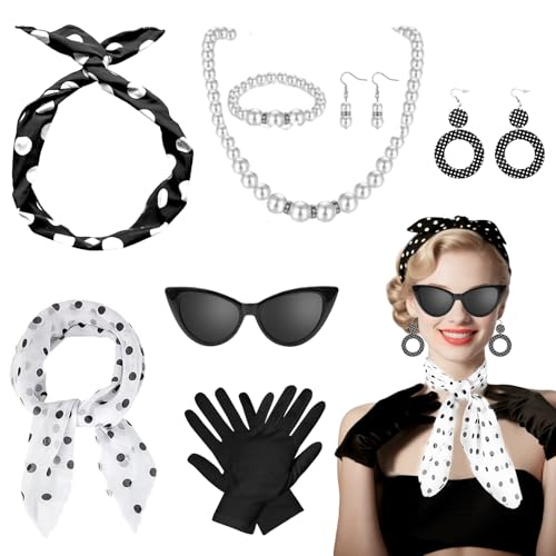 GOTRUST 50er Jahre Accessoires Damen, 1950s Rockabilly Accessoires, 50er Jahre Kostüm Zubehör Set, Vintage 60er Kleidungszubehör für Karneval Moto Retro Party GOTRUST 50er Jahre Accessoires Damen, 1950s Rockabilly Accessoires, 50er Jahre Kostüm Zubehör Set, Vintage 60er Kleidungszubehör für Karneval Moto Retro Party von GOTRUST