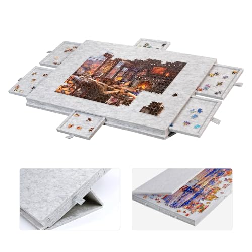 GOURDBRO 1000 Teile Puzzlebrett Filz mit 6 Schubladen und Deckel, Kippbares Puzzle Board, Tragbarer Puzzletisch für Erwachsene, Ideal Puzzle Gift for Puzzle Enthusiasts GOURDBRO 1000 Teile Puzzlebrett Filz mit 6 Schubladen und Deckel, Kippbares Puzzle Board, Tragbarer Puzzletisch für Erwachsene, Ideal Puzzle Gift for Puzzle Enthusiasts von GOURDBRO