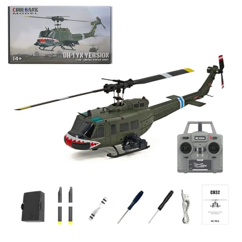 GOUX 1/48 C032 UH-1 Huey RC Helicopter, 2.4G 6CH 3D Stunt Flybarless Gyro Helicopter, Optical Flow & Altitude Hold and Brushless Motor, Remote Control Toys Gift (RTF Version) von GOUX