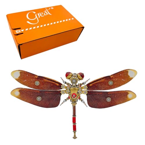 GOUX 3D Metall Dragonfly Puzzle Modell Kit, DIY Steampunk Insekt Versammlung mit Display Base, STEM kreative Modell Spielzeug Geschenke Desktop Ornament (200+PCS) von GOUX