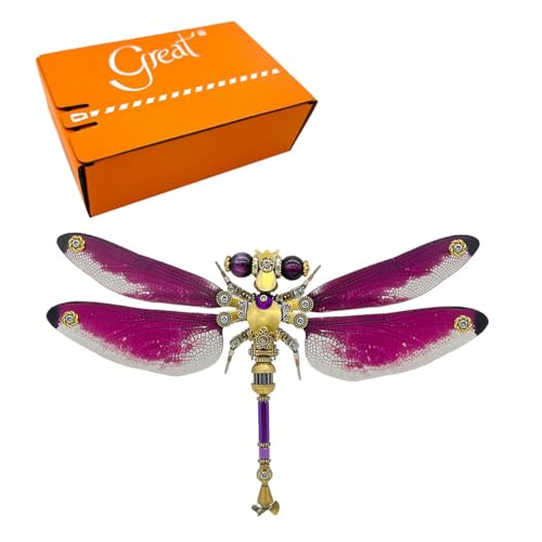GOUX 3D Metall Dragonfly Puzzle Modell Kit, DIY Steampunk Insekt Versammlung mit Display Base, STEM kreative Modell Spielzeug Geschenke Desktop Ornament (200+PCS) von GOUX