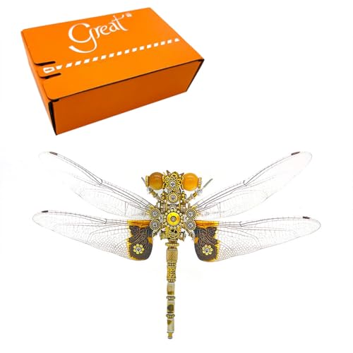 GOUX 3D Metall Dragonfly Puzzle Modell Kit, DIY Steampunk Insekt Versammlung mit Display Base, STEM kreative Modell Spielzeug Geschenke Desktop Ornament (200+PCS) von GOUX