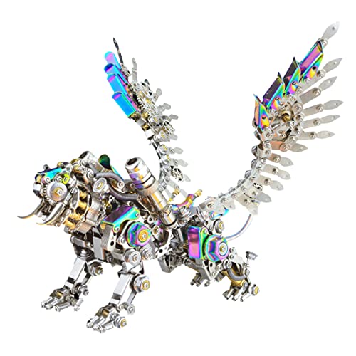 GOUX 3D Metall Smilodon Tiger Modell Bausatz, DIY Steampunk Mechanische Tiger Modell mit bunten Flügeln zu Bauen, Desktop Ornament Spielzeug Geschenk (Bunte Version/650PCS+) von GOUX