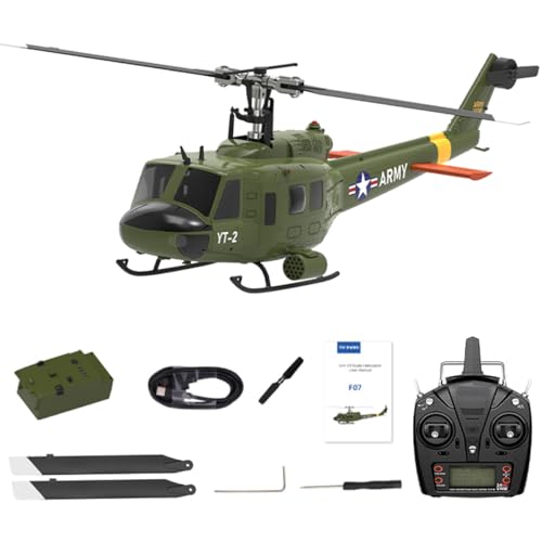 GOUX RC Militärhubschrauber für Erwachsene, F07-V 1/34 Skala UH-1 Huey 2.4G 6CH Brushless Direct-Drive Flybarless Hubschrauber Modell Modus 1/Mode 2 umschaltbar (RTF Version) von GOUX